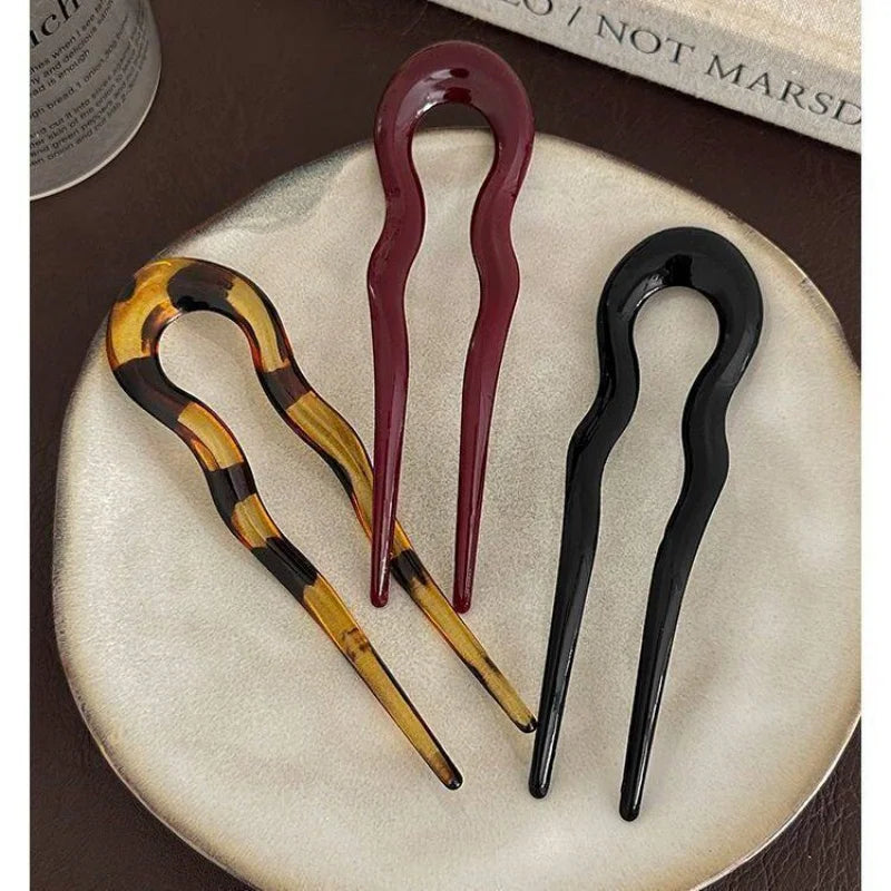 6Pcs  Women Girls Daily Hair Accessories Matte Geometric U-shaped Hair Fork Sticks Fashion Minimalist Updo Headwear