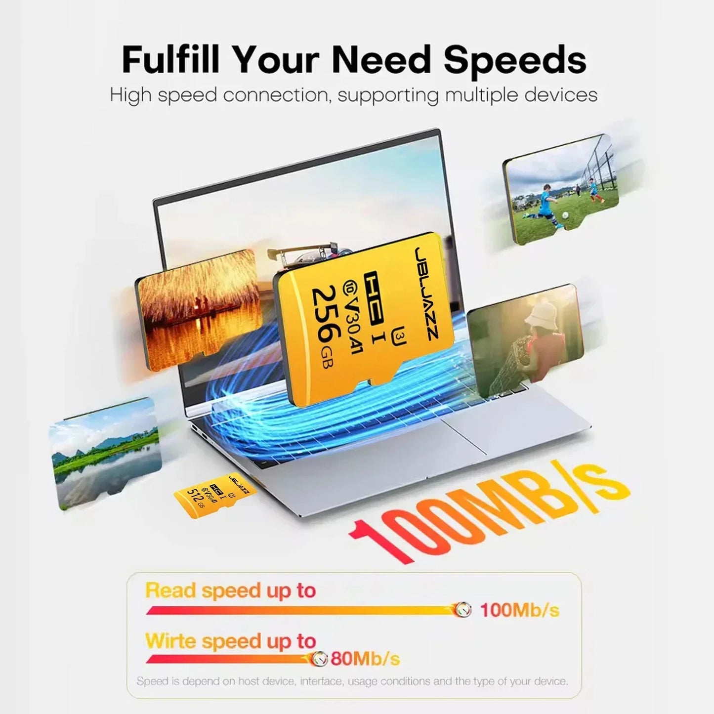 High Speed Micro TF SD Card 128GB 256GB Class 10 U3 V30 Up to 100MB/s for Camera Drone Driving Recorder Waterproof Memory Card