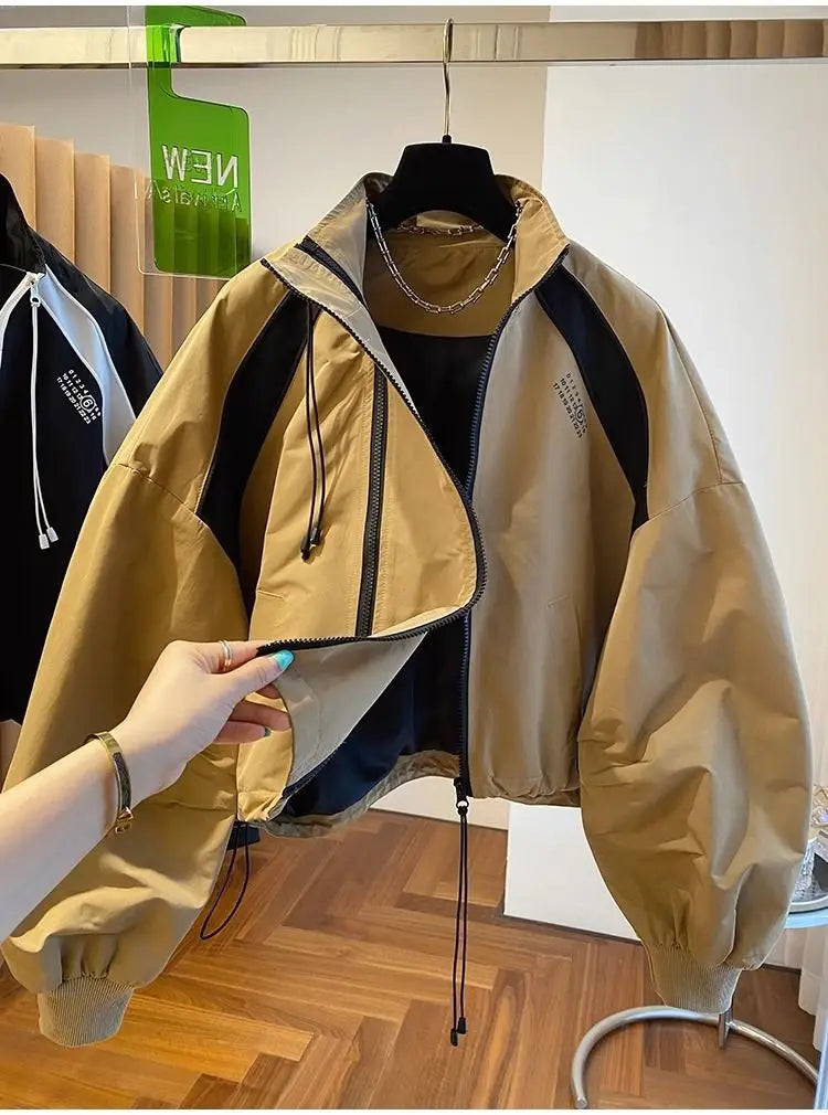 Zipper Design Niche Loose Casual Stand Collar Windbreaker Jacket Spring and Autumn Short Jacket Jacket Top
