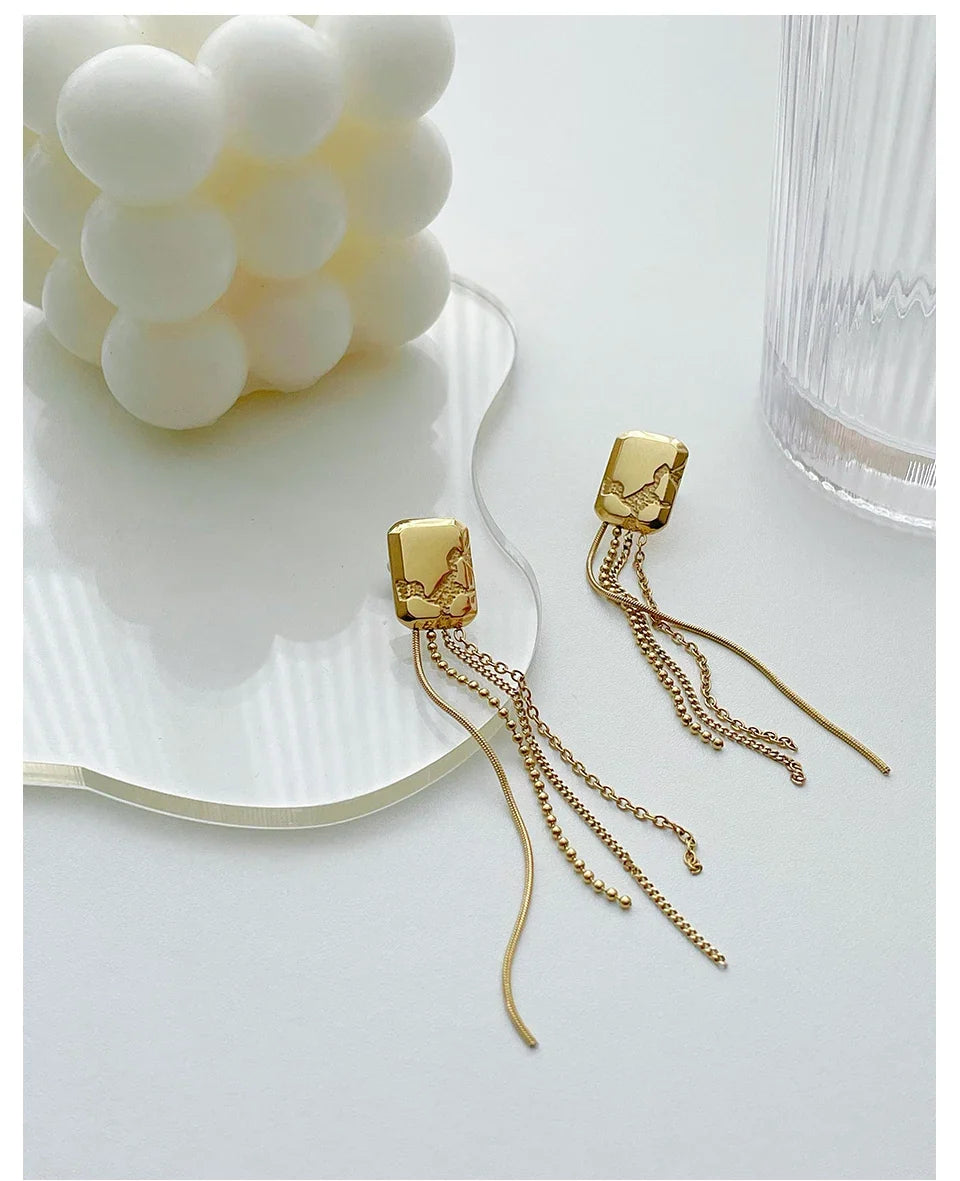 ENFASHION Simple Stainless Steel Gold Color Drop Earrings Chain Tassel Earring Pendientes Mujer Fashion Jewelry Party E221354
