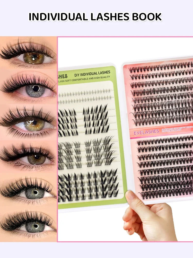 DINGSEN Eyelash Clusters Book Large Capacity Volume Individual Lashes Book Natural Long DIY Cluster Eyelash Extensions Makeup