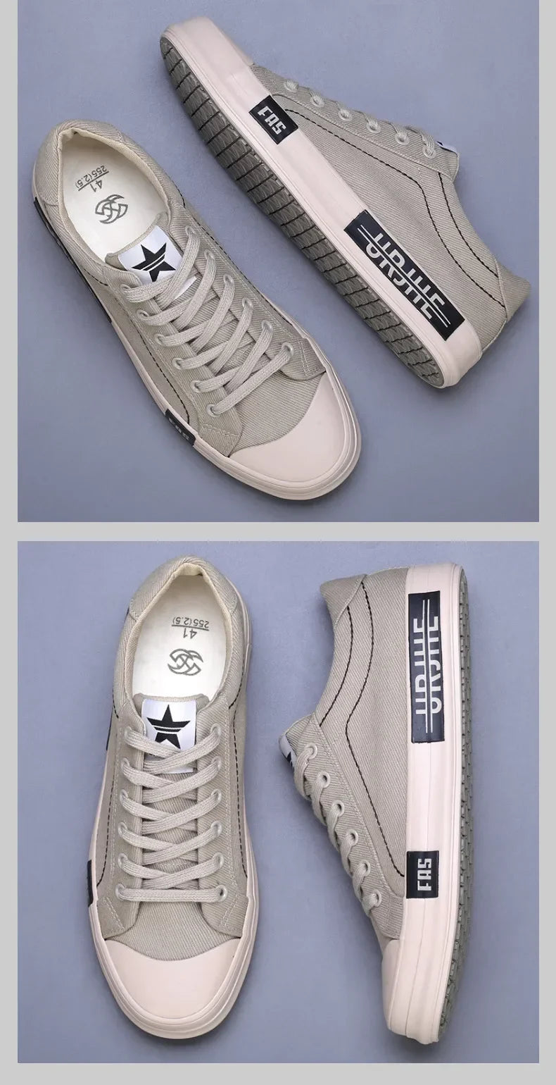 2026 New Men Canvas Shoes Breathable Outdoor Mens Casual Shoes Comfortable Spring Autumn Cloth Flat Shoes Black Walking Sneakers
