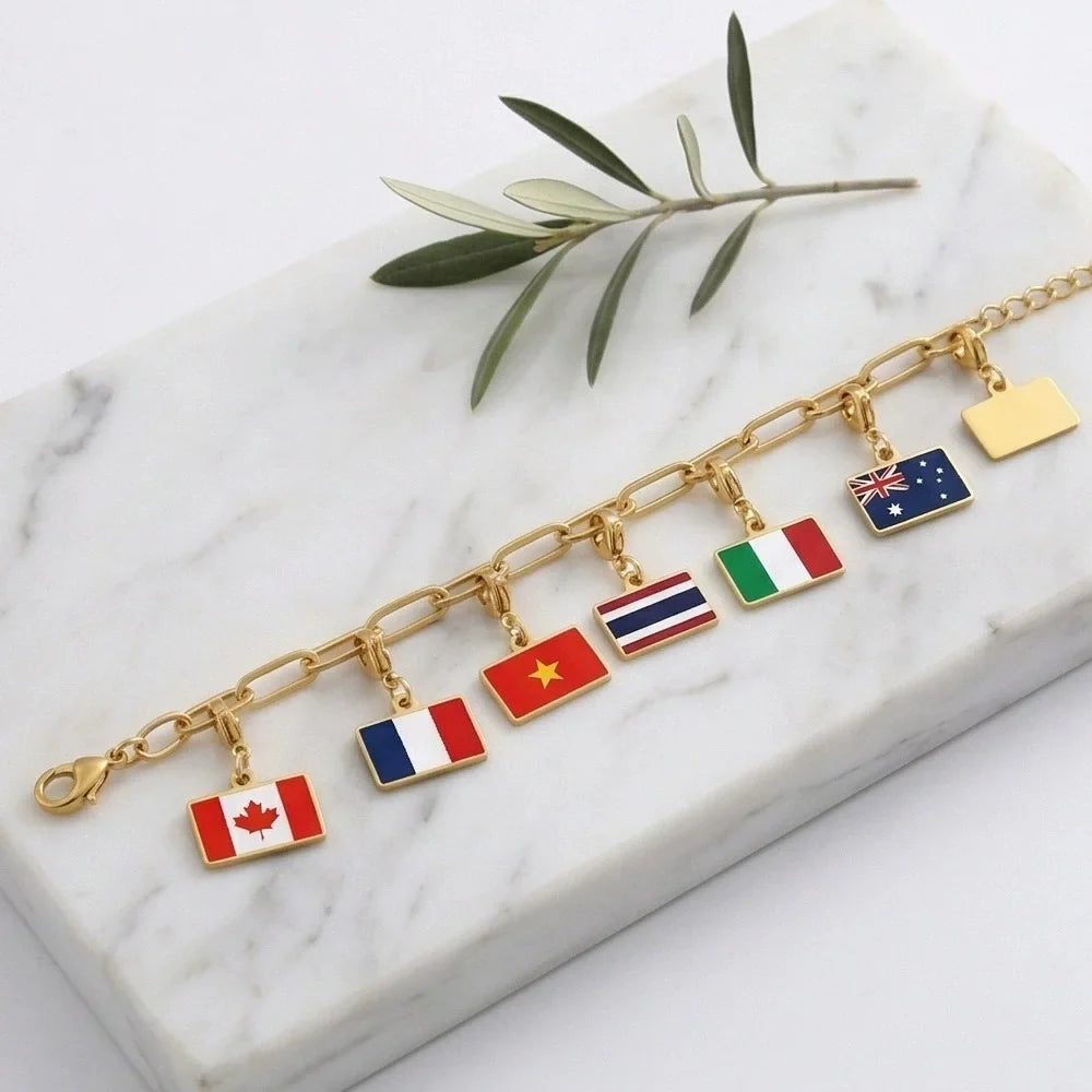 10mm Country Flag Charms Pendant Necklace Bracelet Keychain Bagchain Stainless Steel  Jewelry A Commemorative Gift For A Friend