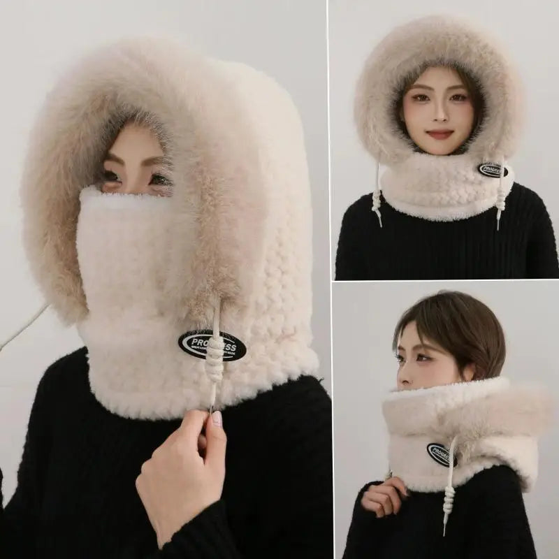 Simple Solid Color Cycling Windproof Cap Thickened Neck Warmer Ear Protection Hat Keep Warm Windproof Winter Hat Scarf Set