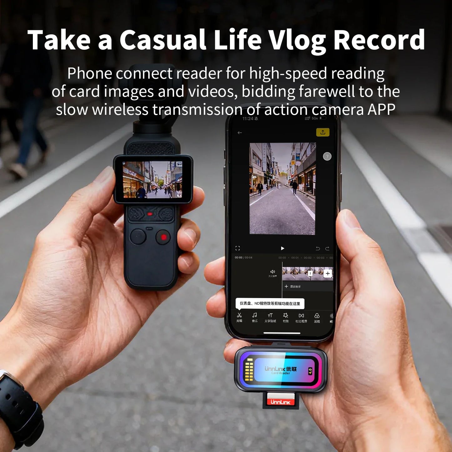 Unnlink SD & Micro SD 4.0 Card Reader UHS-II, USB-C to SD TF Memory Card Adapter for Mac iPhone 16/17 to Drone Action Camera