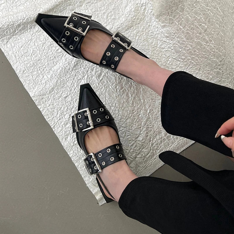 Women Flat With Shoes 2026 Designer Luxury Buckle Fashion Ladies Flats Shoes Slingback Pointed Toe Casual Female Sandals Mules