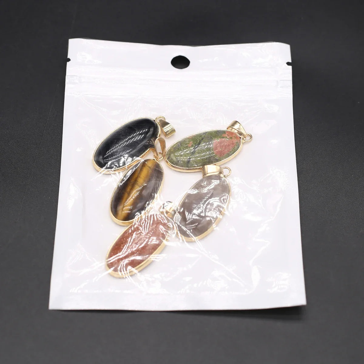 Natural Stone Pendants Grey Agate Unakite Tiger Eye Cabochon Beads Pendant for Jewelry Making DIY Charms Necklace Accessories