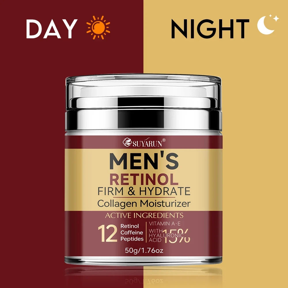 Collagen Retinol Men's Face Cream - Anti-Aging Wrinkle Reduction & Firming Moisturizer, Oil-Free Hydrating Skincare for Men.