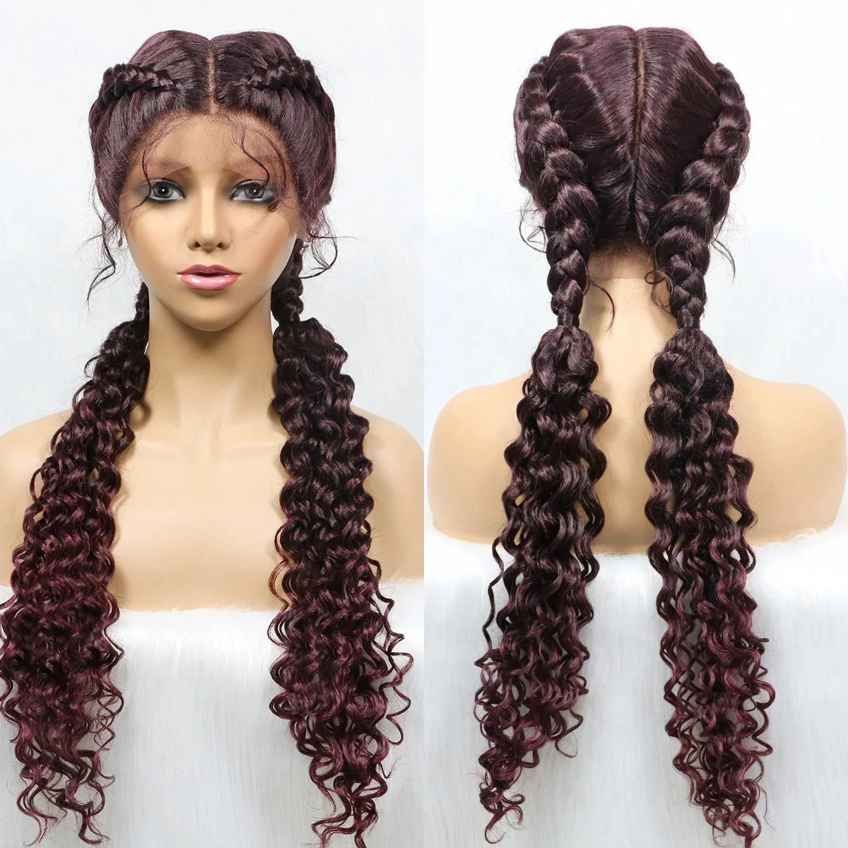 Curly Cornrow Twist Braids Wig | 13x1 T Part Lace | Water Wave | Black Women