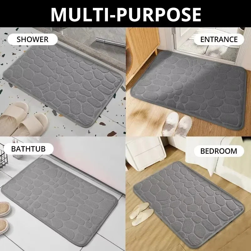1PC Memory Foam Velvet Carpet Embossed Non-Slip Mat for Bathroom Living Room Cobblestone Floor Home Decorative Rug