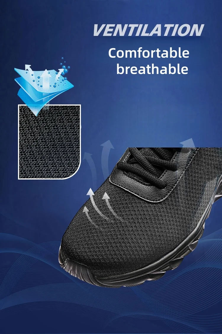 Men's Casual Sports Shoes Men's Black Mesh Breathable Running Shoes Soft Bottom Light Flat Bottom Work Shoes