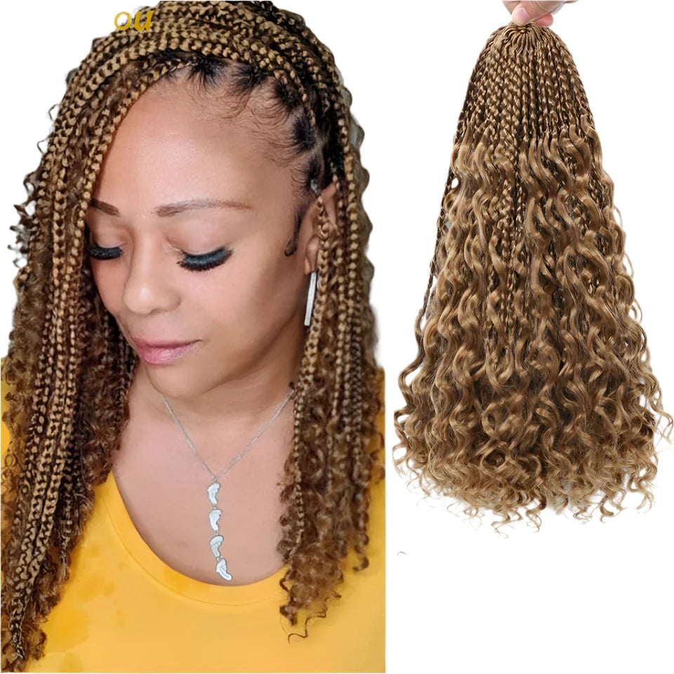 Ombre Goddess Box Braids Crochet Hair with Curly Ends | 14 Inch | 1-6 Packs