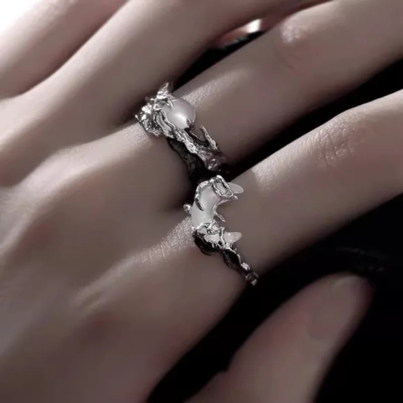 Vintage Y2K Irregular Sun Moon Open Ring for Women Men Adjustable Metal Punk Finger Rings Fashion Party Jewelry Lovers Gifts