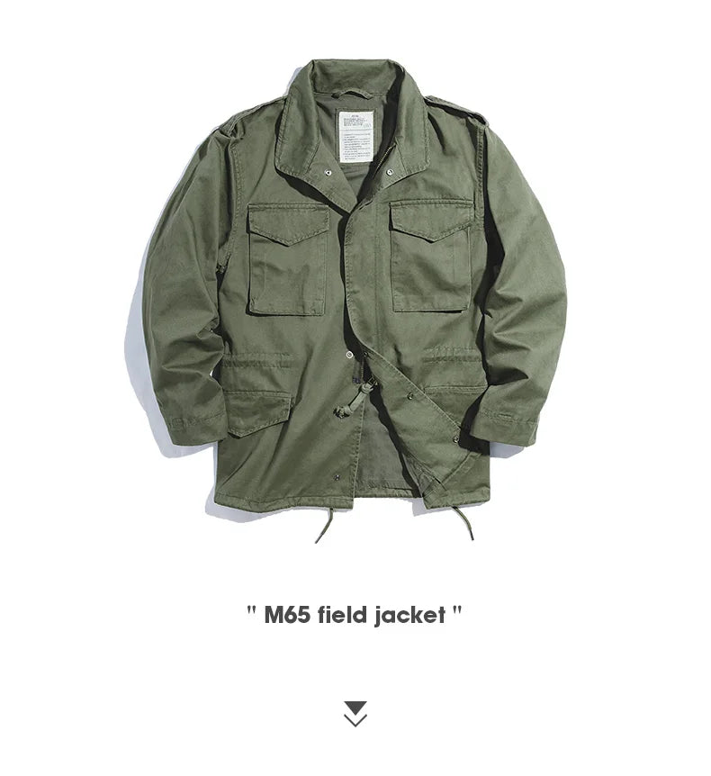 Maden Retro M65 Jackets for Men Green Outdoor Windbreaker Vintage Casual Solid Coat Mens Clothes Multi-Pocket Jacket