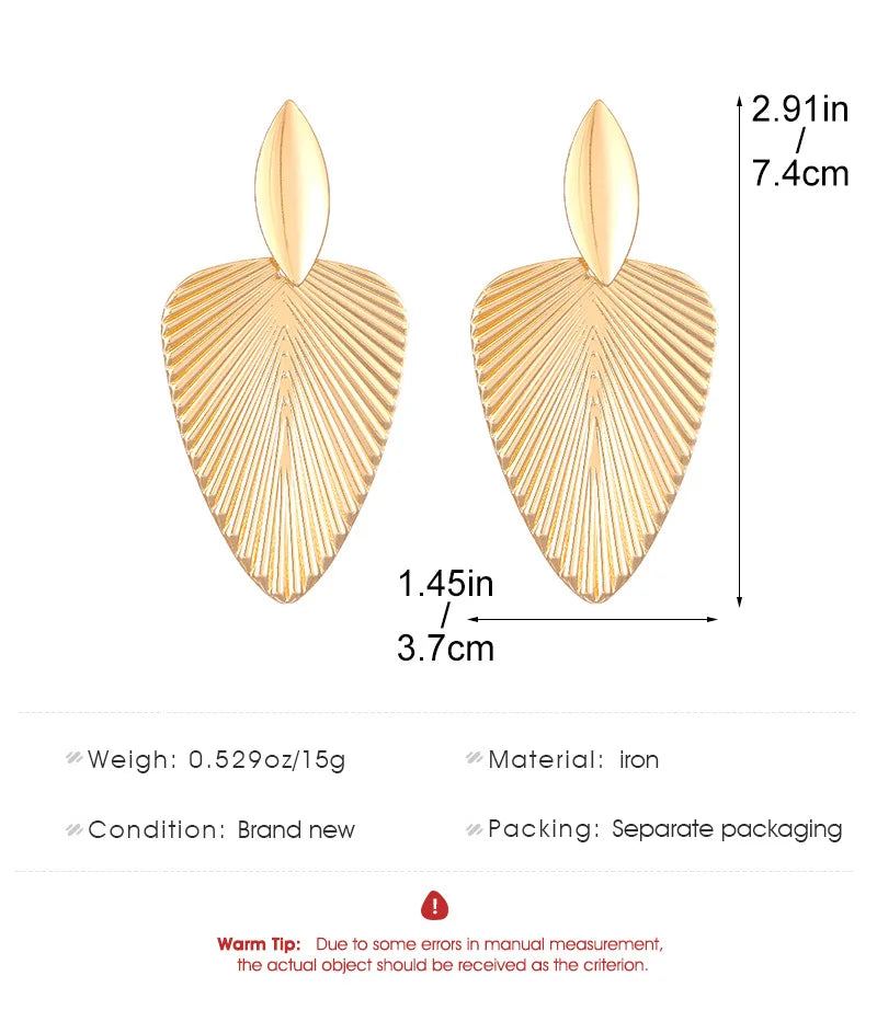 Advanced Metal Textured Leaf  Pendant Big Earrings Women's Exaggerated Fashion Party Jewelry Gold Color Geometry Drop Earring