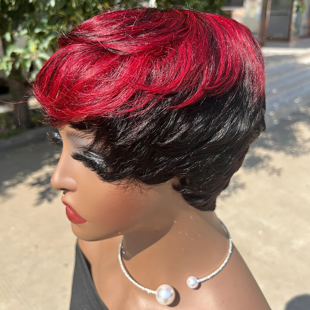 Short Pixie Cut Human Hair Wig with Bangs | Brazilian Remy, Machine Made