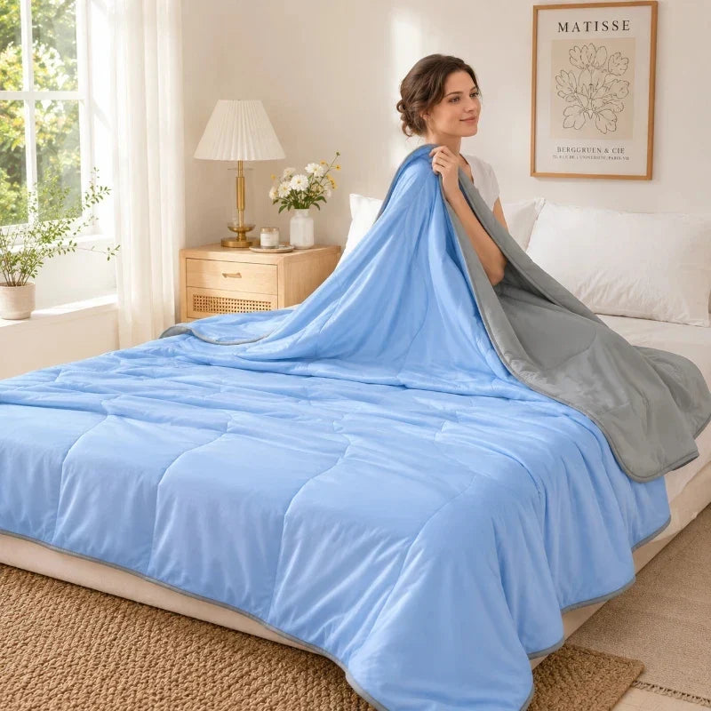 Breathable Cooling Summer Duvet Solid Color Lightweight Soft Cool Touch Comforter Quilt For Bedroom Indoor AC Daily Sleep