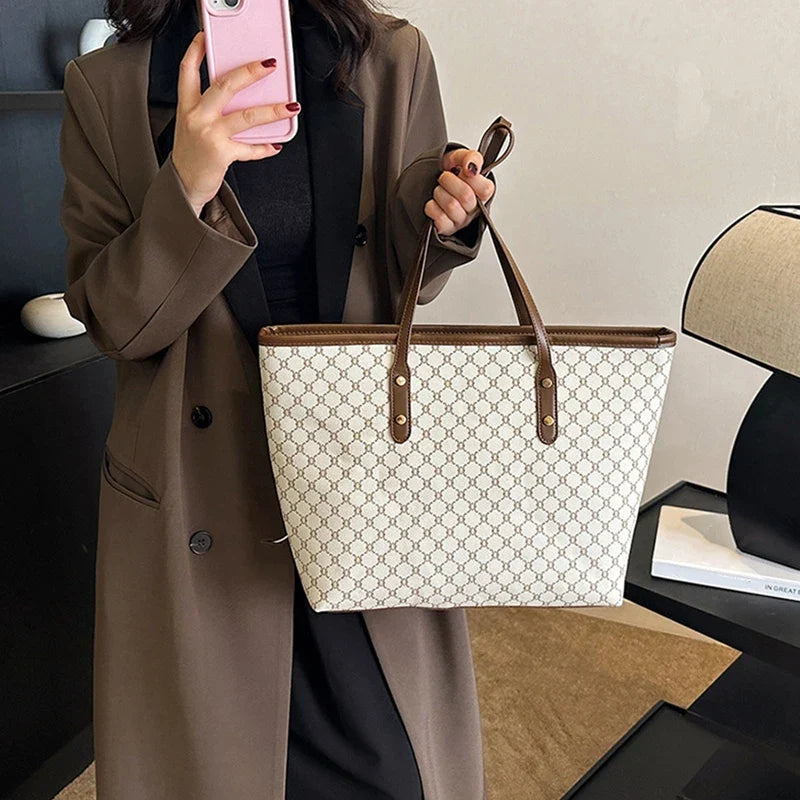 Women's Geometric Print Tote Handbag | Soft PU Shoulder Bag