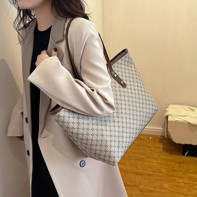 Women's Geometric Print Tote Handbag | Soft PU Shoulder Bag