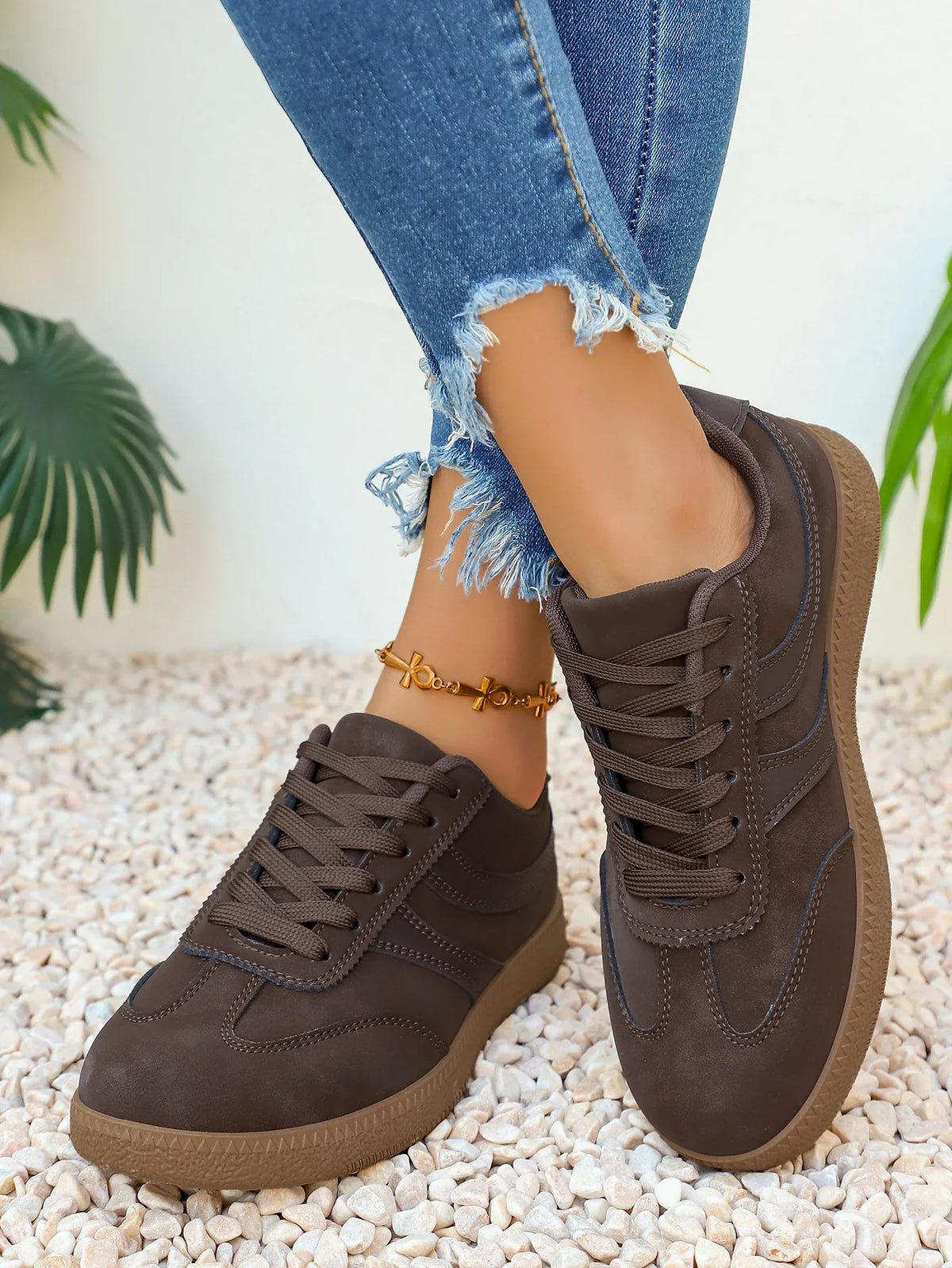 Retro Brown Platform Sneakers Women 2026 Flat Trend German Training Shoes Woman Plus Size 43 Non-slip Thick Sole Vulcanize Shoes