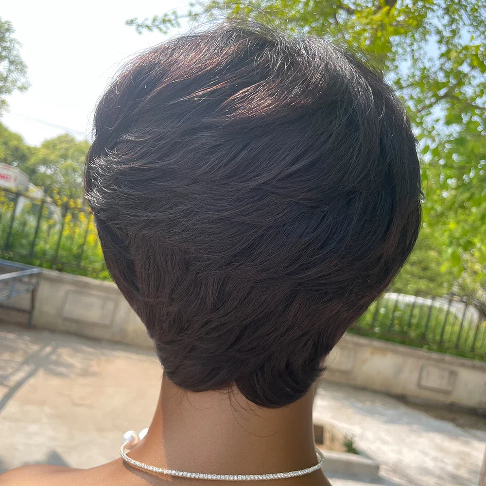 Short Pixie Cut Human Hair Wig with Bangs | Brazilian Remy, Machine Made