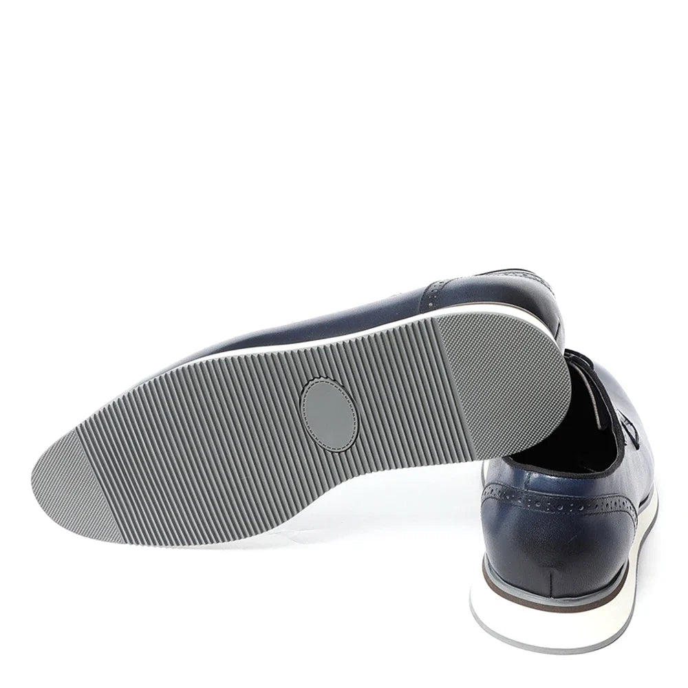 Men's Blue & Black Genuine Leather Derby Dress Shoes | Classic Casual & Business Oxfords (Breathable)