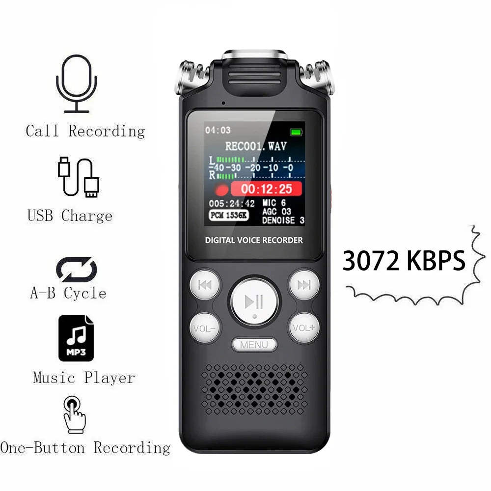Professional Voice Activated Digital Audio Voice Recorder 8GB 16GB 32G Noise Cancelling Recording PCM Support OTG WAV MP3 Player
