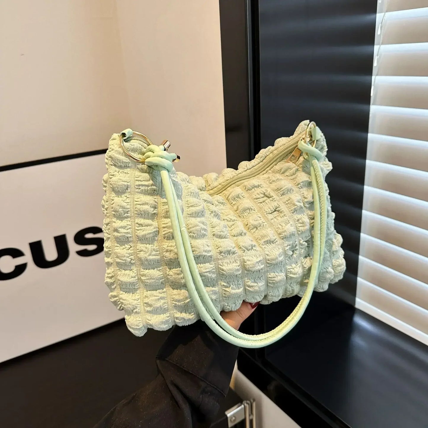 Canvas Wrinkle Bag for Women | Shoulder Bags & Pleated Bubbles Handbags (Padded Casual Underarm Quilted Tote Cloud Bag Purse)