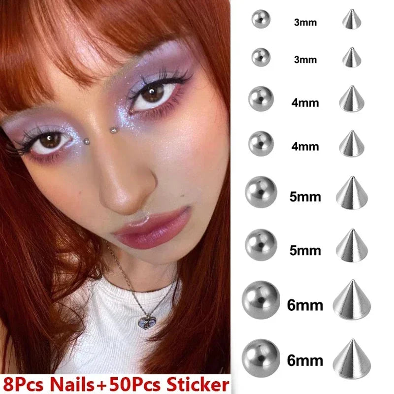 58pcs Non Piercing Lip Nails Sticker Selfadhesive Waterproof Reusable Fake Lip Nail Eyebrow Nose Ring Body Belly Button Jewelry