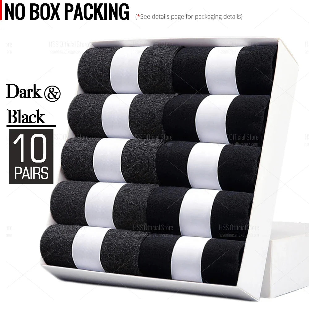 HSS 5/10 Pairs Men's Cotton Blend Socks Black Business Men Socks Soft Breathable Summer Winter for Male Socks Plus Size (6.5-14)