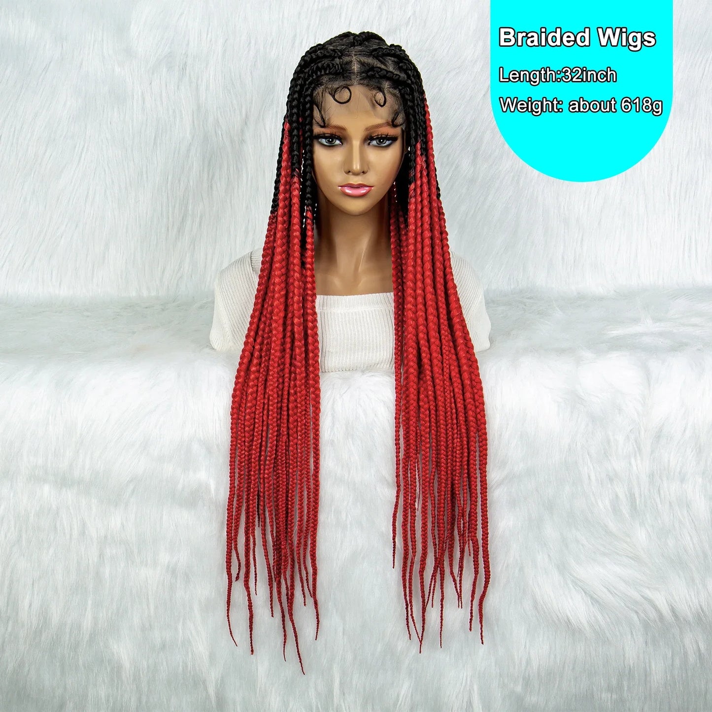 Colorful Knotless Box Braids Wig | Full Lace Cornrows | Large Braids