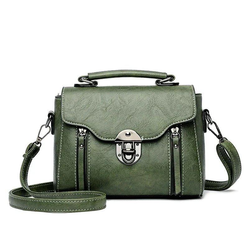 Vintage Turn-Lock Square Satchel Bag for Women | Classic PU Leather Shoulder & Crossbody Handbag (Everyday Tote, Secure Travel Purse)