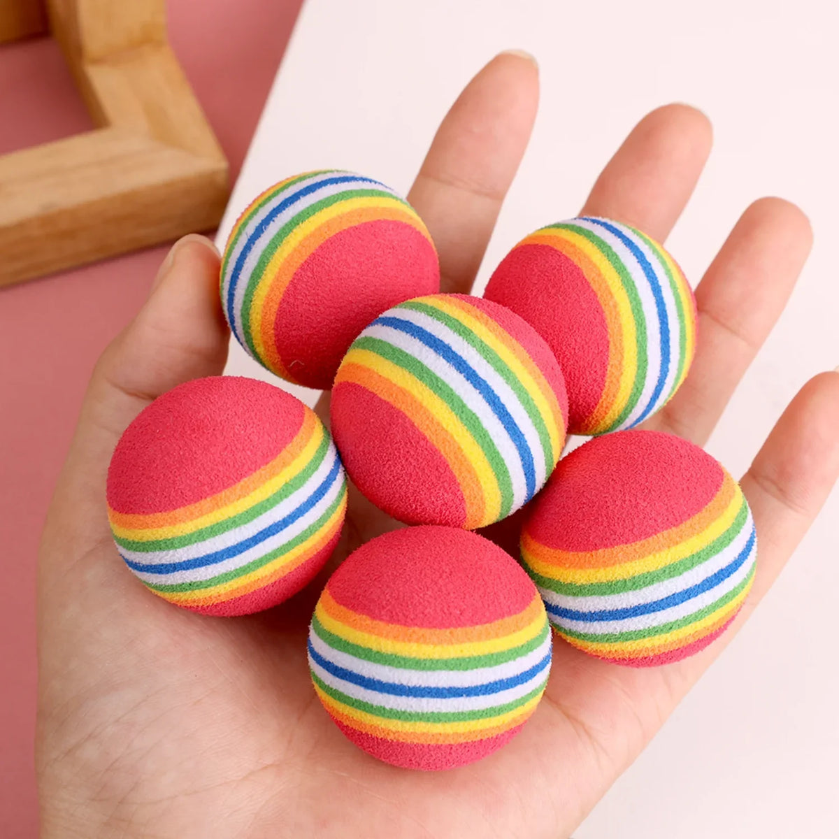 10-100x Colorful Cat Toy Ball EVA Bite-Resistant Elastic Rainbow Ball Kitten Puppy Chewing Training Interactive Toy Pet Supplies
