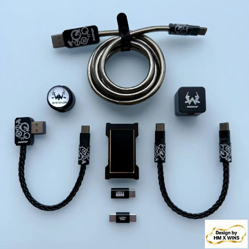 HM&WINS Co-Branded Set - Luminous Gold HUB + Aviation Cable, Trendy Desk Setup for Gaming-Specific Use hemu HMLAB Winshop