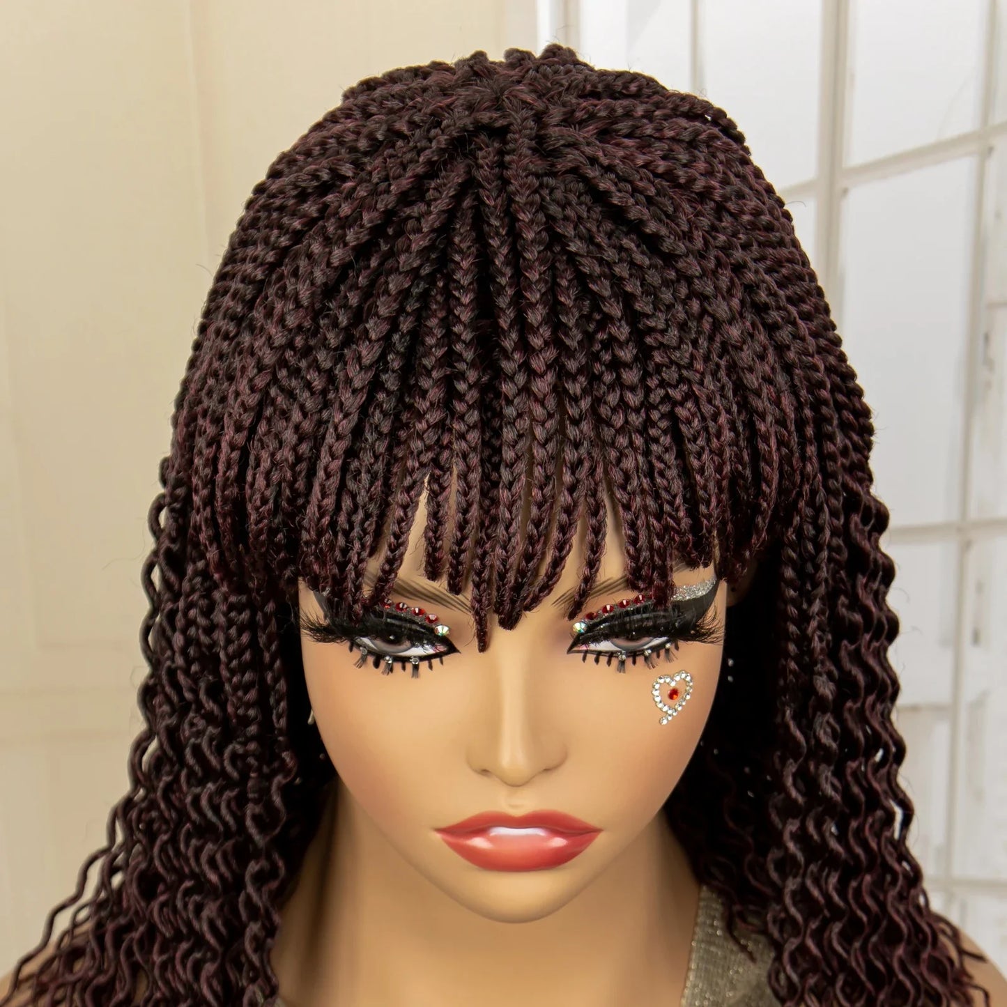 Short 14" Bob Braided Wig | Curly Knotless Box Braids | Synthetic Machine Made Wig | For Black Women