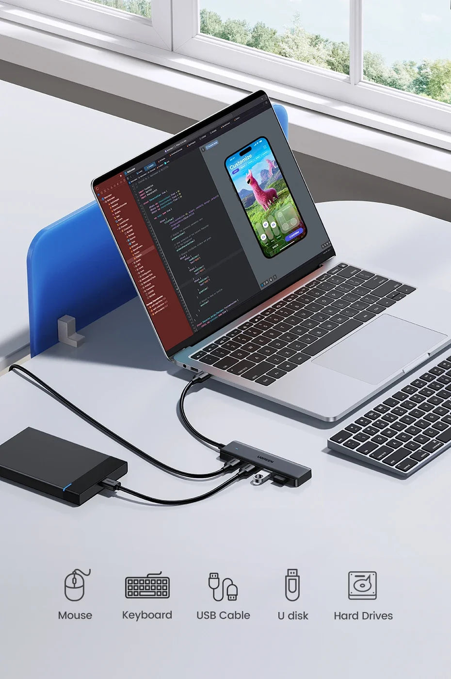 UGREEN USB 3.0 HUB 4 Ports USB-C HUB Slim for Mouse Keyboard Compatible with MacBook Pro Air Laptop Desktop PC Xbox PS5 Splitter