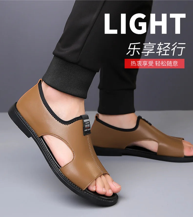 Brand Man Sandals Designer Fashion Leather Casual for Men Summer Comfortable Beach Slippers Outdoor Non-slip Men Sandalias 2026