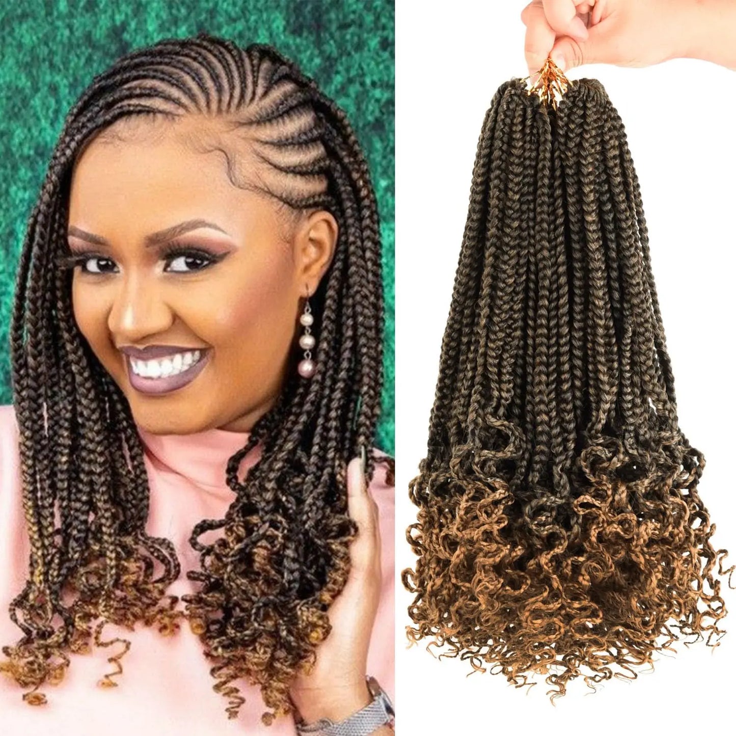 Pre-Looped Box Braids Crochet Hair with Curly Ends | Soft 3X Boho Braids