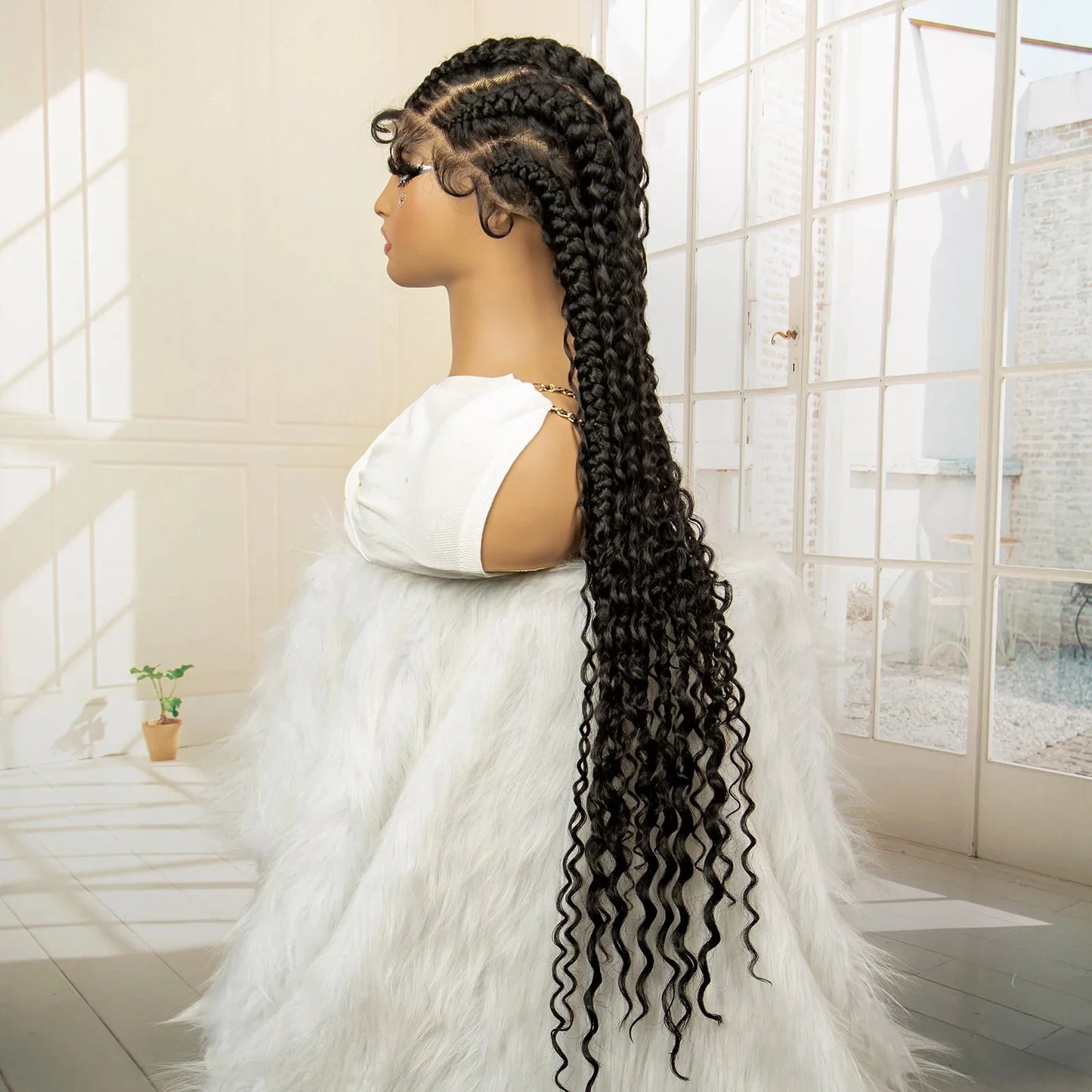Boho Cornrow & Knotless Box Braids Wig | Full Lace | Kanekalon Hair | Women's Braided Wig