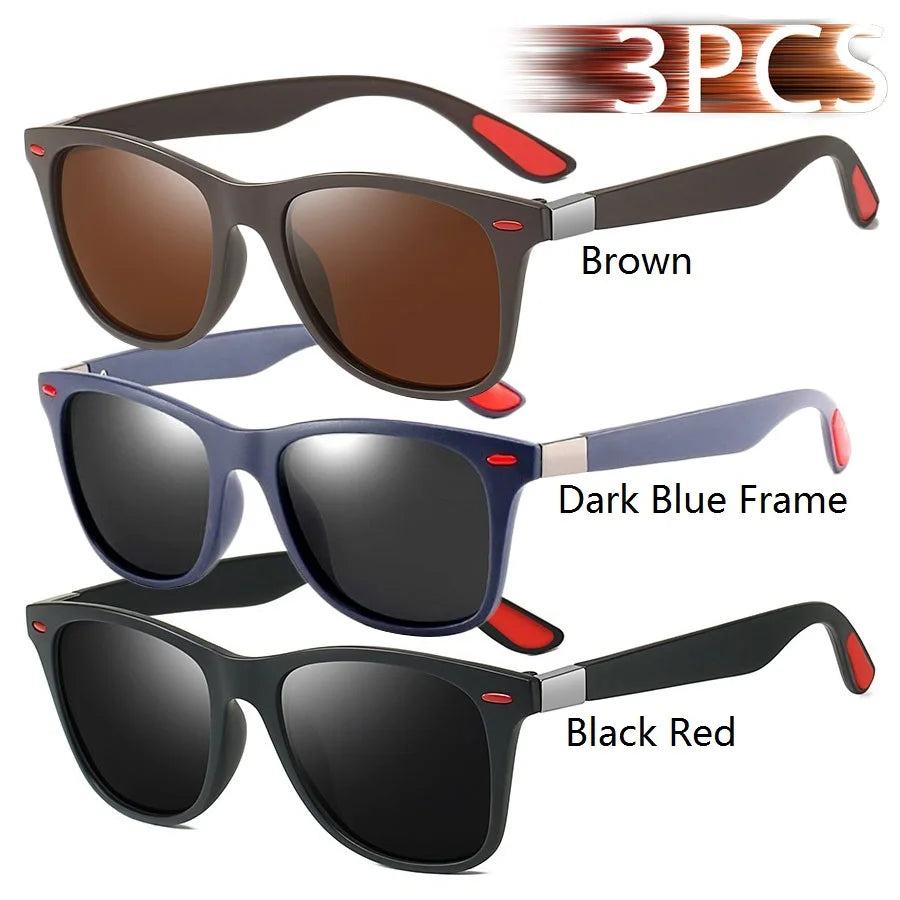 1-2-3PCS Fashion Vintage Square Unisex Driving Fishing Sunglasses Men Women Luxury Brand Designer Sun Glasses Anti-Glare Eyewear