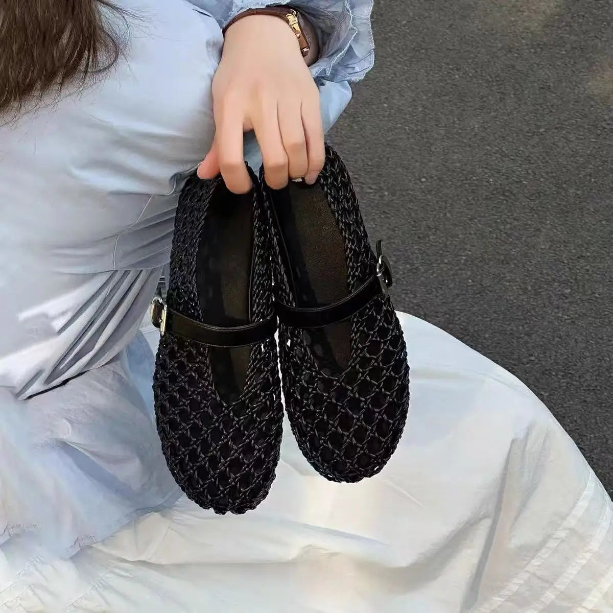 2026 Summer New Fashion Simple One-Buckle Vintage Flats for Women, Soft and Comfortable Ballet Shoes, Shallow Mouth Sandals