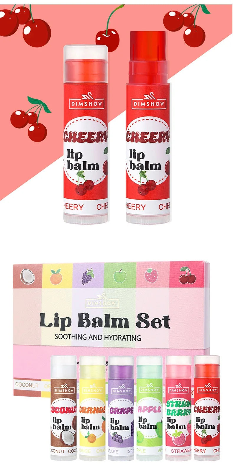 6 Kinds of Fruity Lip Balm Moisturizing Hydrating Long Lasting Lip Lotion Lightening Lip Lines Lips Mask Care Lips Lipstick Balm