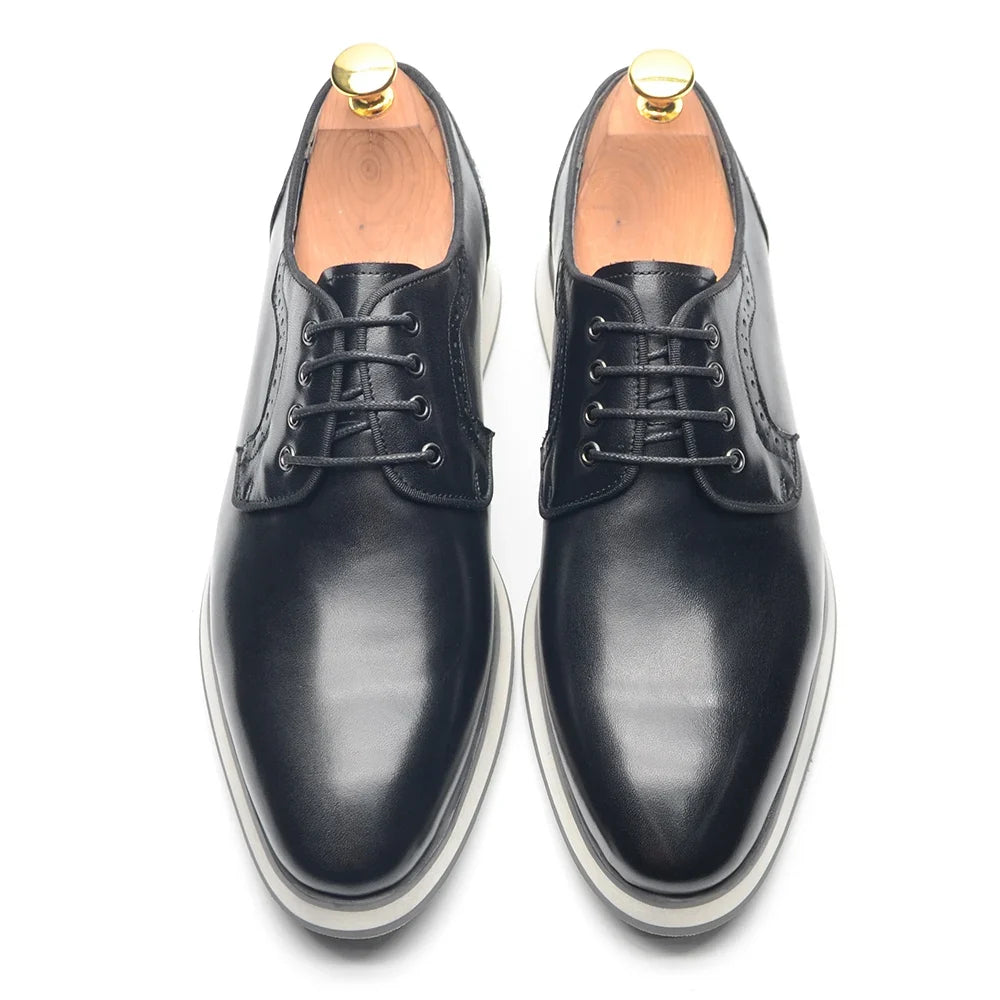 Men's Blue & Black Genuine Leather Derby Dress Shoes | Classic Casual & Business Oxfords (Breathable)