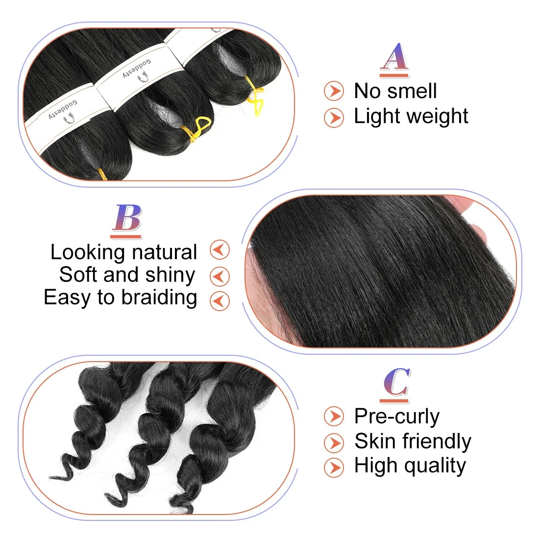 Pre-Stretched French Curly Braiding Hair - Natural Black Crochet Braids (Hot Water Setting)