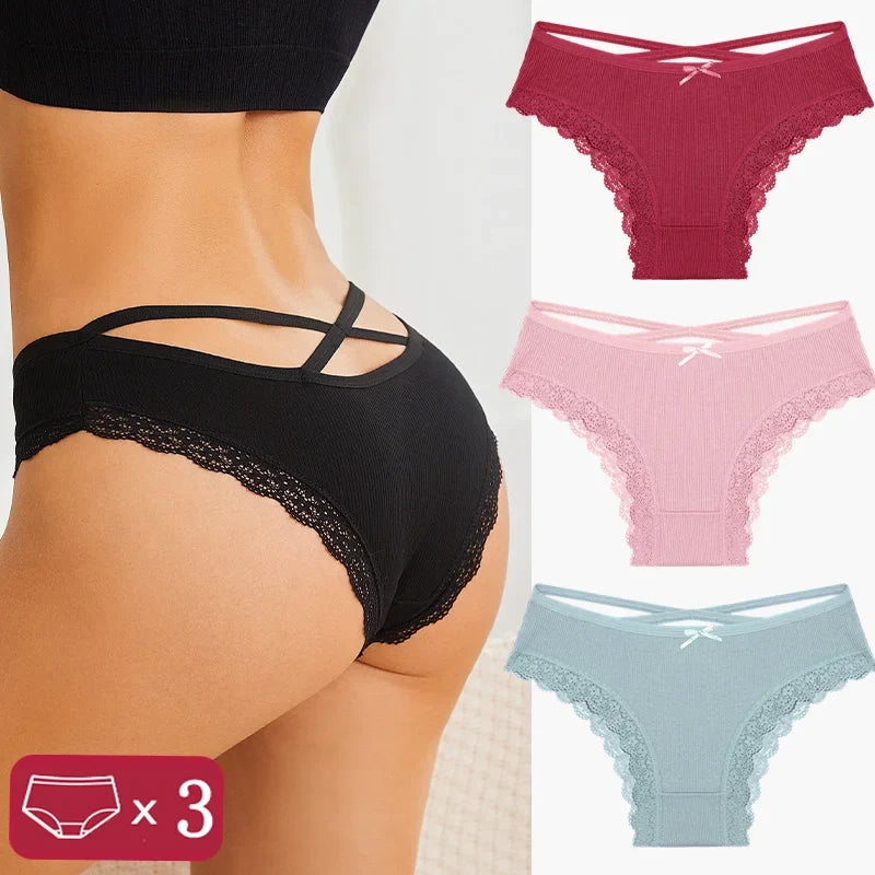 3-Piece Women's Cotton Seamless Panties – Low Rise, Hollow Design
