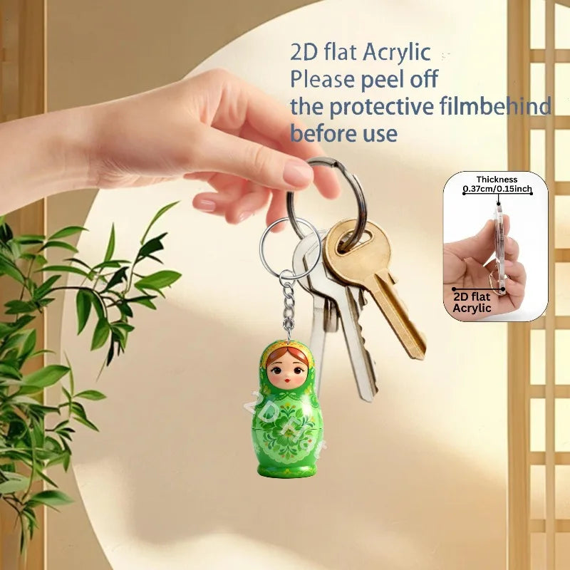 Kawaii Matryoshka Dolls Keychains 2D Acrylic Pendants Festive Decor Holiday Ornament Fun Party Favors Backpack Accessories Gifts
