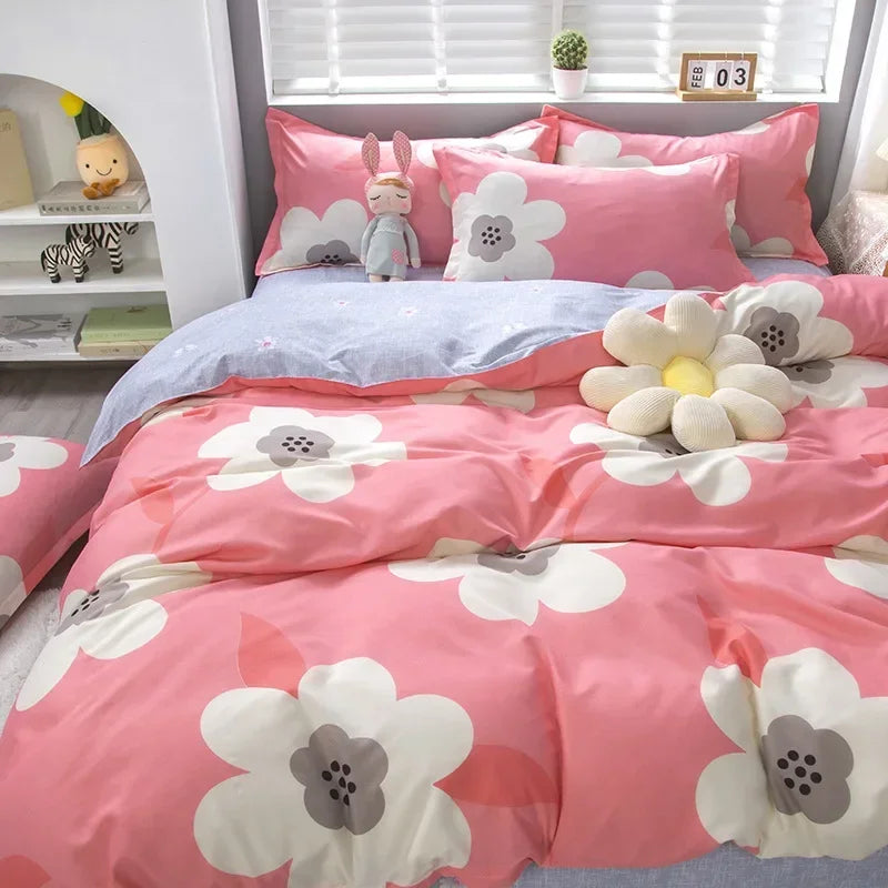 Lovely Cartoon King Size Duvet Cover Set 220x240 Skin Friendly Double Bed Quilt Cover Blanket Comforter Cover and Pillowcase