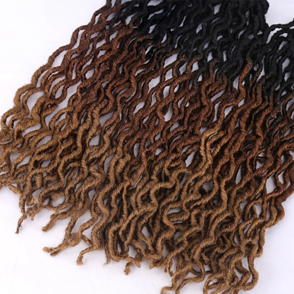 Goddess Faux Locs Crochet Hair | Soft Curly Ombre Dreadlock Extensions (Synthetic Braiding)