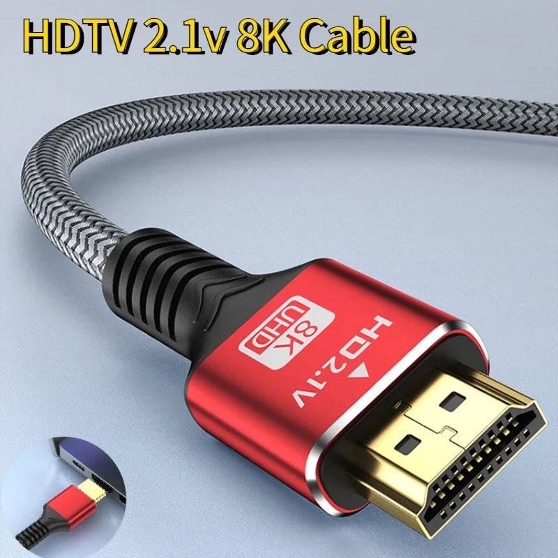 8K HDMI2.1 Cable High Speed HDMI 8K Cable 60HZ 2.1V 4K 144HZ 3D TV Computer Monitor Projector PS Game Console Audio And Video