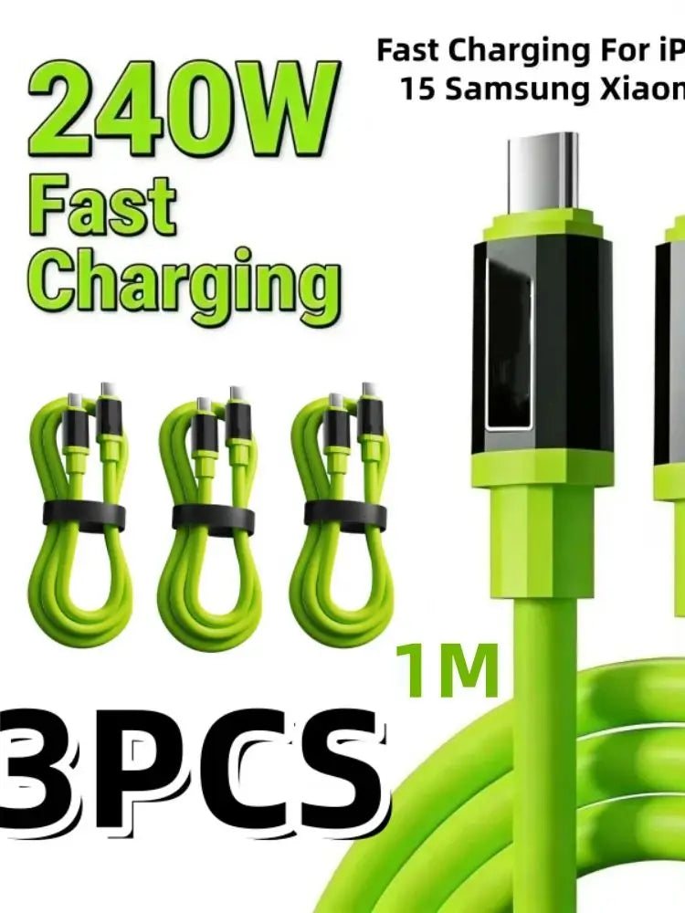 3/1PCS USB C Cable to USB C 240W Fast Charging Charger Cable Supports Fast Charging For iPhone 16 15 Samsung Xiaomi Huawei